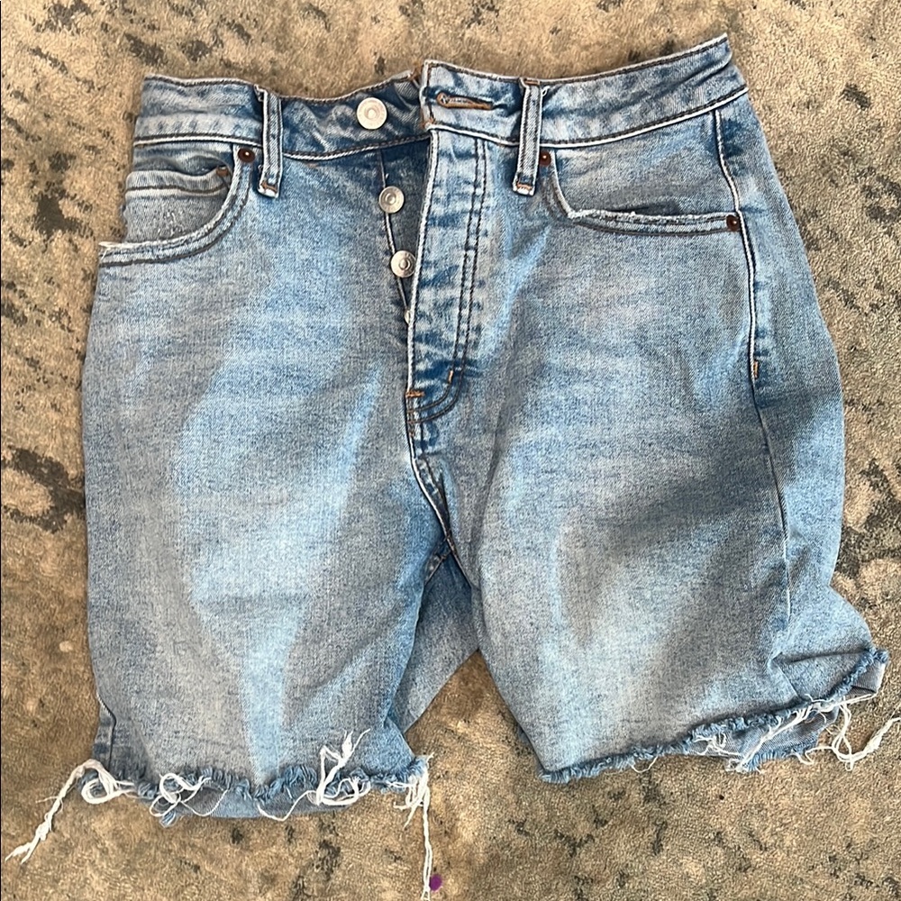High-Waisted Distressed Denim Shorts